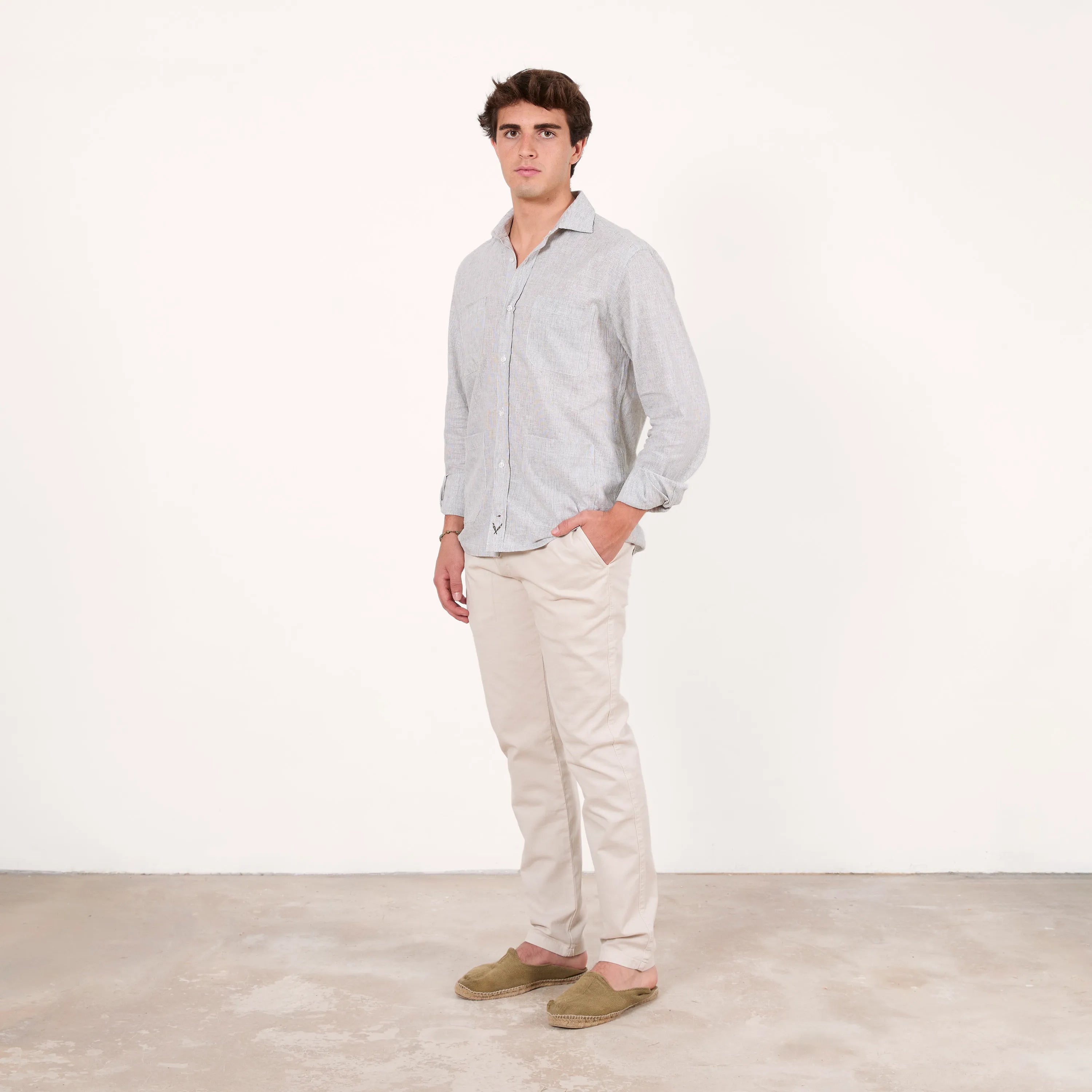 Guayabera rayas verdes