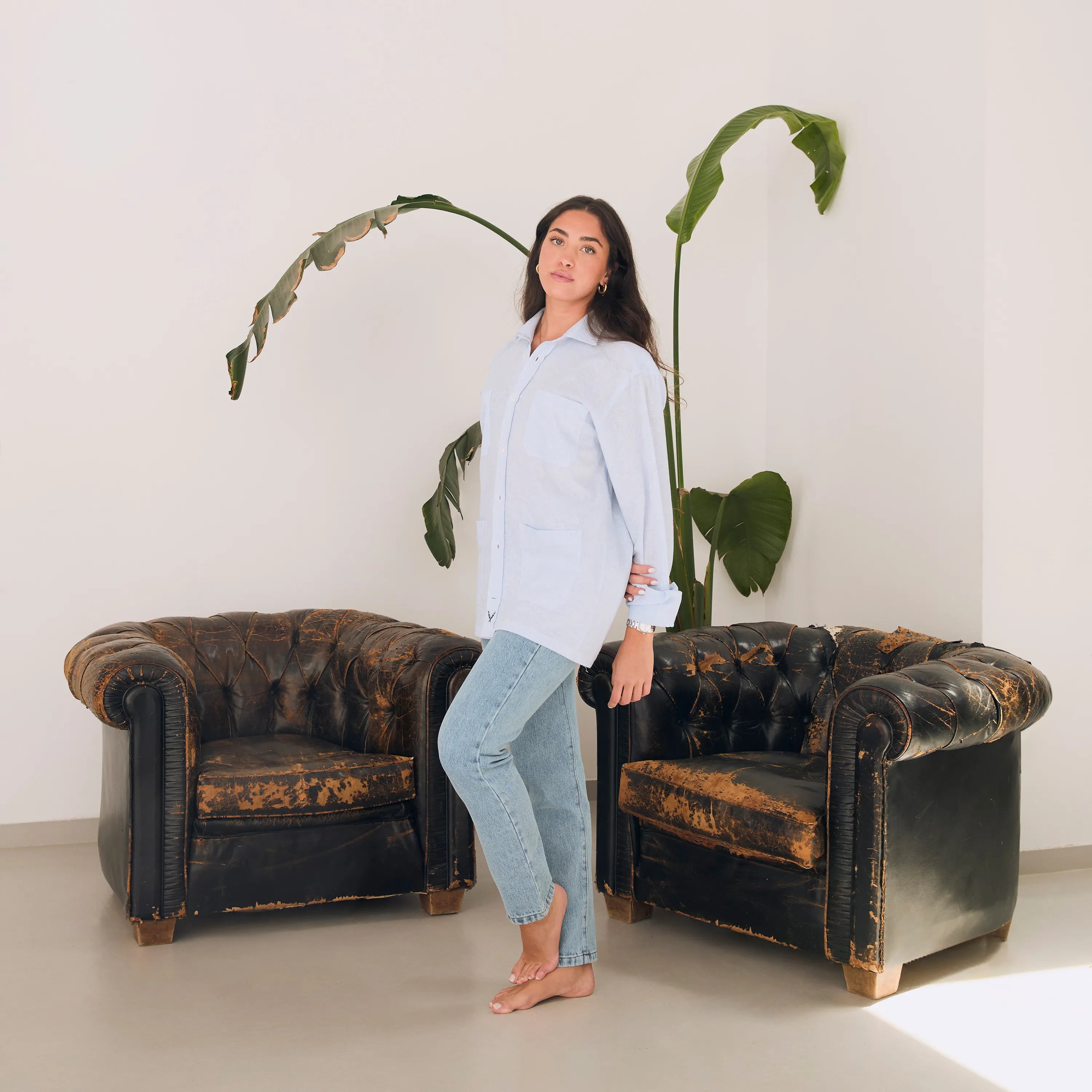 Guayabera rayas azules